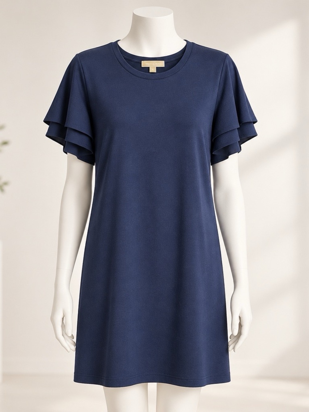 Michael Kors Navy Layered Ruffle Sleeve Midi Dress